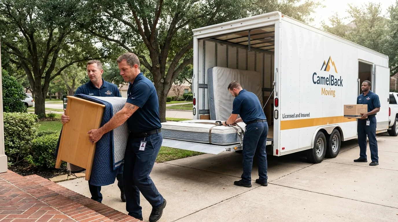 Crew loading residential truck for cross-state move from Jamul, CA