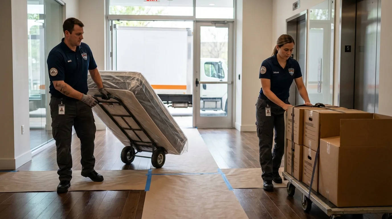 Professional apartment movers loading elevator in Jamul, CA